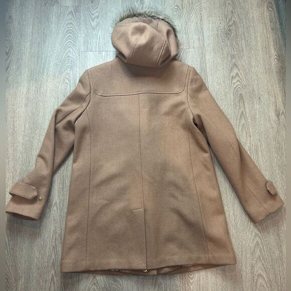 COLE HAAN | Wool Walker Coat Duffle Toggle Front Faux Fur Hood Size 10 - Picture 15 of 16